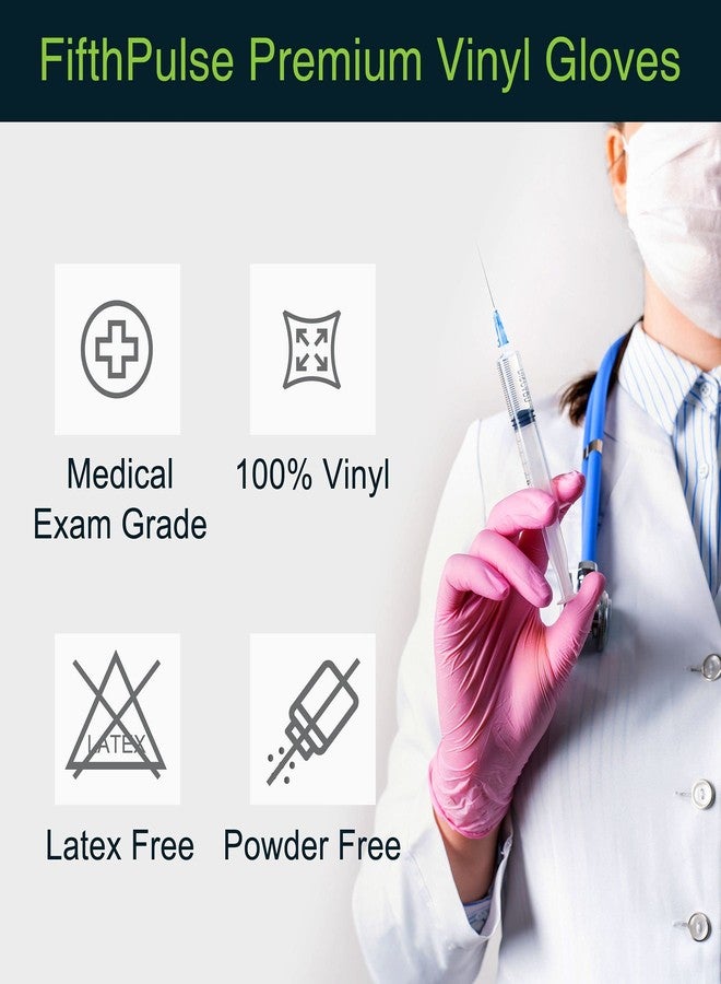 FifthPulse قفازات فيفث بالس الوردية المصنوعة من الفينيل، مقاس متوسط، عبوة من 100 قفاز - خالية من اللاتكس والبودرة، سمك 3 مل - للاستخدام الطبي والجراحي والمنزلي والغذائي - Image 5